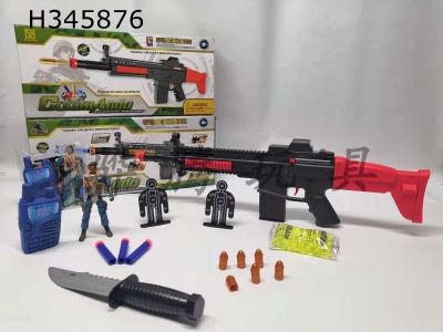H345876 - Hard rubber air supply three function military set (with soldier, sabre, water bomb, mobile phone, 2 target targets, 6 PVC soft bombs, 3 EVA soft bombs)