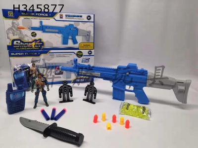H345877 - Hard rubber air supply three function military set (with soldier, sabre, water bomb, mobile phone, 2 target targets, 6 PVC soft bombs, 3 EVA soft bombs)