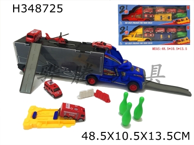 H348725 - Portable container car comfort version with 1 ejection board, 4 cars, 1 aircraft, 2 horses, 3 bowling, 2 skateboards