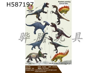 H587197 - Large soft glue dinosaur-with sound and light (8 models randomly mixed)