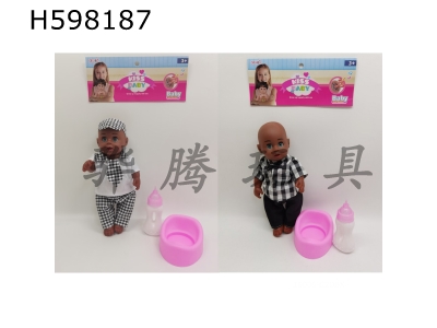 H598187 - 12-inch black skin doll drinking water and urinating with IC with bottle potty head and limbs vinyl black 2 packs of 3 AG13