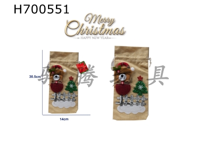 H700551 - Christmas plush linen snow cartoon drawstring wine bottle set for little bears