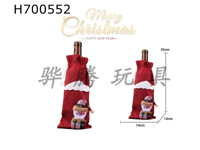 H700552 - Christmas linen wine bottle bag red snowman