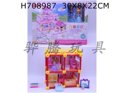 H708987 - Puzzle Building Villa Assembly 4-Room Set+6 Color Water Pen (4 Girls Mixed) 100PCS