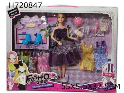 H720847 - High end fashion 11.5-inch 9-joint solid body fashion Barbie with matching clothes and accessories