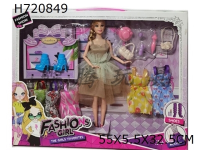 H720849 - High end fashion 11.5-inch 9-joint solid body fashion Barbie with matching clothes and accessories