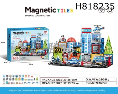 H818235 - 7.5cm Police Series Magnetic Piece 53pcs Puzzle DIY Assembly Color Window Magnetic Block Magnetic Puzzle