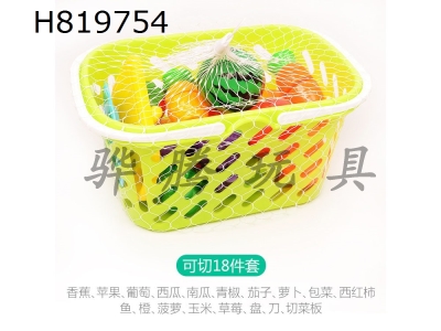 H819754 - Fruits and vegetables play at home, with 18 pieces in a mesh bag and basket